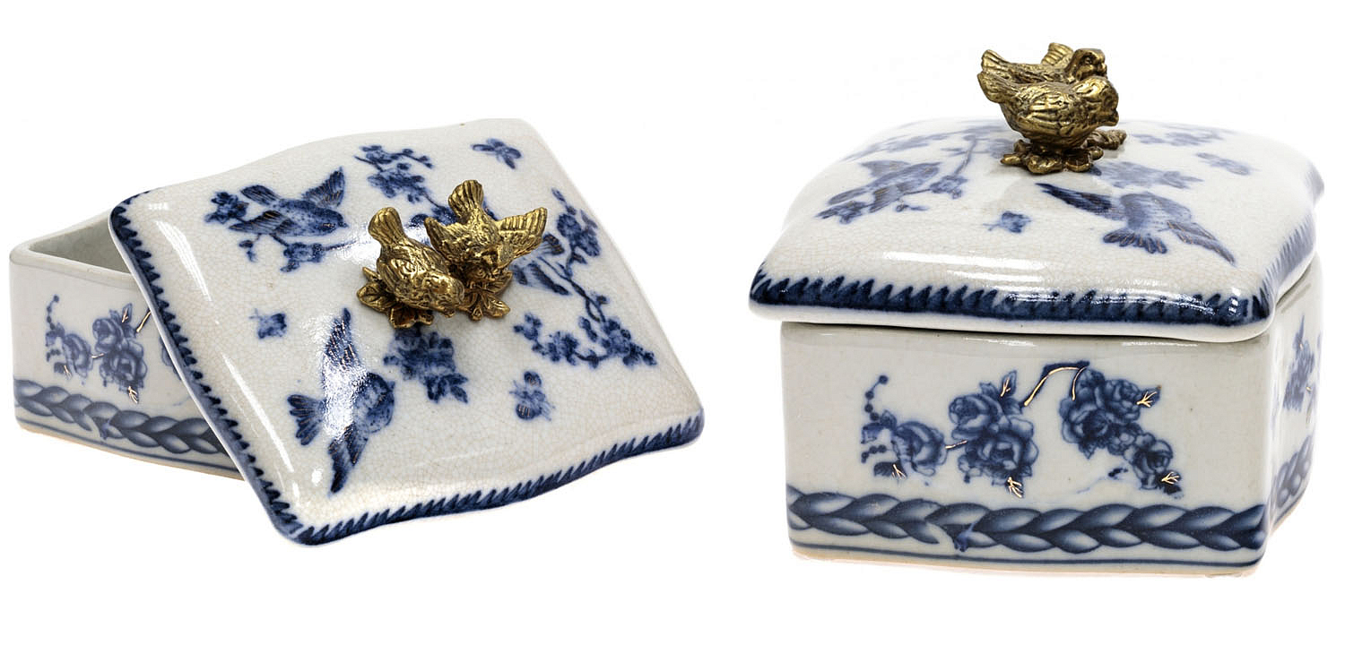 Шкатулка Blue Flowers and Bronze Birds Шкатулка Blue Flowers and Bronze Birds - Loft-Concept в Самаре