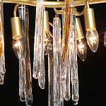 Люстра линейная золотого цвета с декоративными ветвями и длинными стеклянными подвесками в форме сосулек Droplet Chandelier варинант исполнения - 4 | Loft Concept в Самаре