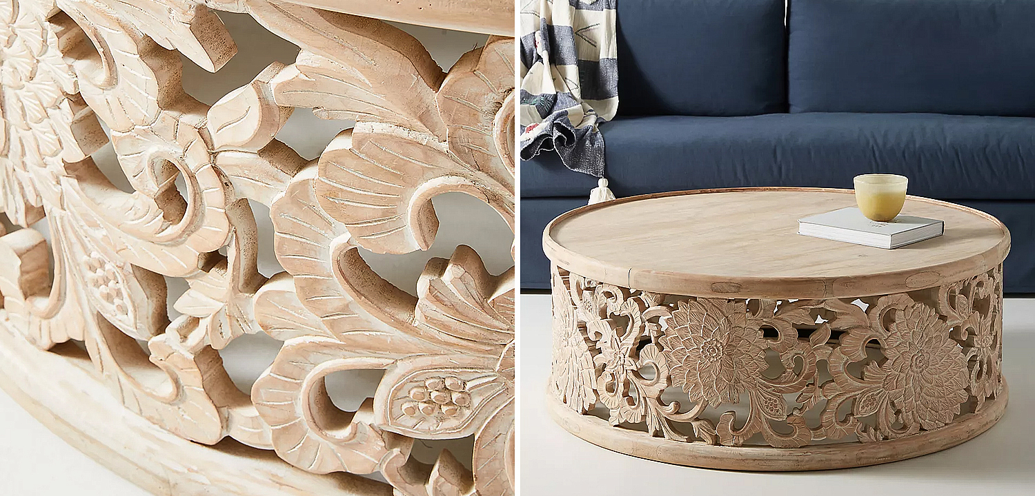 Круглый кофейный стол Handcarved Lotus Round Coffee Table Круглый кофейный стол Handcarved Lotus Round Coffee Table - Loft-Concept в Самаре