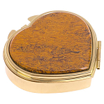 Таблетница карманная в форме сердца с 3-мя отделениями с зеркалом и накладкой из натурального камня Яшма Змеиная Gold Stone Pillboxes варинант исполнения - 1 | Loft Concept в Самаре
