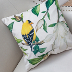 Декоративная подушка бежевая с изображением птиц и цветов Blooming Yellow Birds варинант исполнения - 2 | Loft Concept в Самаре