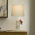 Настольная лампа с тканевым абажуром и основанием в виде птицы на дереве Simurq варинант исполнения - 2 | Loft Concept в Самаре