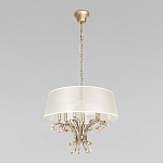 Люстра подвесная круглая с тканевым полупрозрачным абажуром и подвесками 6 ламп Gilded Elegance варинант исполнения - 2 | Loft Concept в Самаре