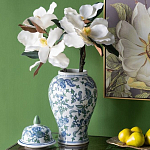 Ваза с крышкой и зелено-голубым рисунком на белом фоне 51 см Blue & White Ornament варинант исполнения - 4 | Loft Concept в Самаре