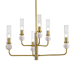 Люстра с 6-ю плафонами в форме стеклянных трубок и мраморных декоративных элементов Montreal варинант исполнения - 2 | Loft Concept в Самаре