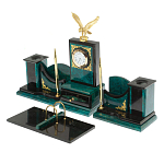 Настольный письменный набор из змеевика тёмно-зелёного цвета с декором в виде орла Successful Leader варинант исполнения - 2 | Loft Concept в Самаре