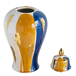 Ваза с крышкой и мазками синего и золого цвета на белом фоне Chinoiserie Ceramics варинант исполнения - 2 | Loft Concept в Самаре