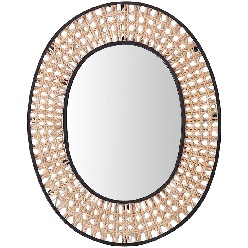 Настенное овальное зеркало в раме из ротанга Ellery Rattan Wicker Mirror Бежевый Черный в Самаре | Loft Concept 