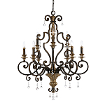 Люстра с подвесками из прозрачного стекла на кованом каркасе бронзового цвета в классическом стиле Quoizel варинант исполнения - 1 | Loft Concept в Самаре