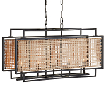 Люстра прямоугольной формы с чёрным каркасом и вставкой из плетеного материала Cage for Light варинант исполнения - 4 | Loft Concept в Самаре
