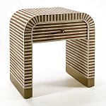Тумбочка прикроватная с ящиком Tofino Stripes Bone Inlay Bedside Beige варинант исполнения - 2 | Loft Concept в Самаре