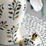 Ваза белая с крышкой с рисунком зеленых и золотых листьев 40 см Chinoiserie Ceramics варинант исполнения - 5 | Loft Concept в Самаре
