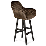 Барный стул со спинкой и подлокотниками на 4-х черных ножках Douglas Rhombus Коричневый Велюр варинант исполнения - 1 | Loft Concept в Самаре