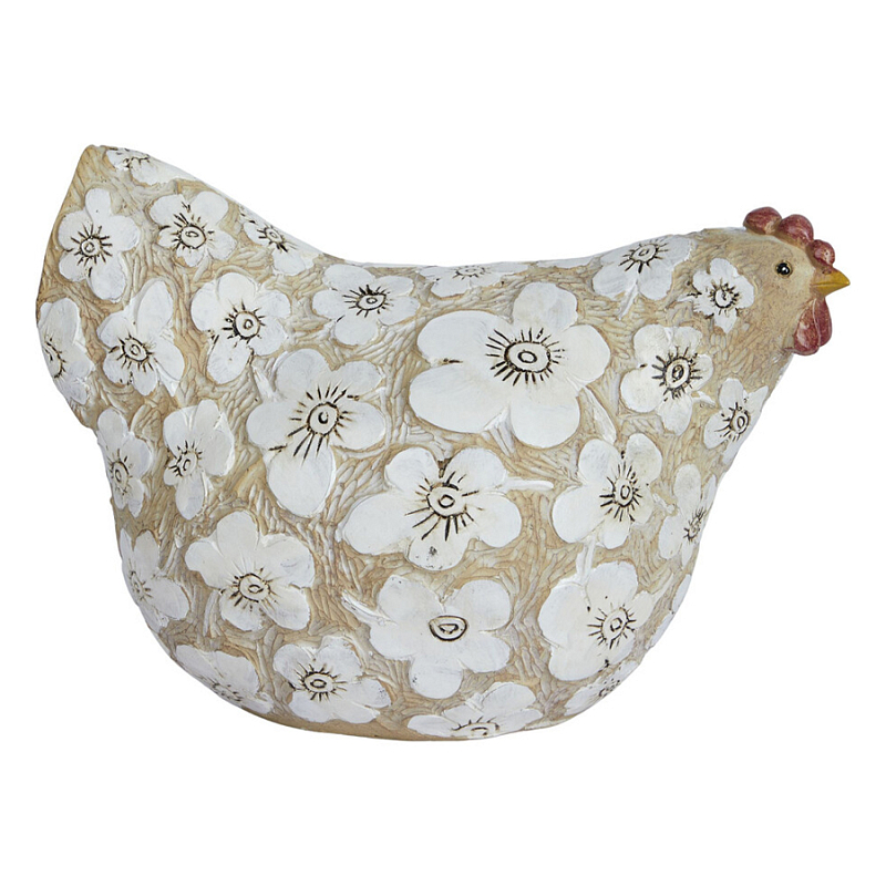 Статуэтка курица с резными белыми цветами на бежевой фактурной поверхности Rustic Chicken Красный Бежевый Белый в Самаре | Loft Concept 