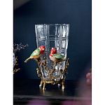 Ваза стеклянная прозрачная с бронзовым основанием в виде ветвей и фарфоровыми птичками Eden Garden варинант исполнения - 3 | Loft Concept в Самаре