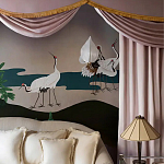 Обои ручная роспись Tsuro Cranes Original colourway on Tarnished Silver gilded paper варинант исполнения - 2 | Loft Concept в Самаре