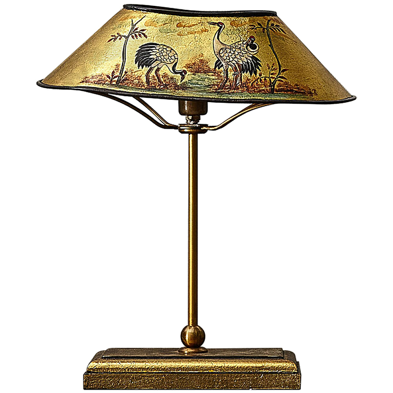 Настольная лампа с абажуром из металла Chinoiserie Cranes Table Lamp Gold Золотой Мульти Настольная лампа с абажуром из металла Chinoiserie Cranes Table Lamp Gold Золотой Мульти в Самаре | Loft Concept