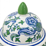 Ваза с крышкой и зелено-голубым рисунком на белом фоне 51 см Blue & White Ornament варинант исполнения - 3 | Loft Concept в Самаре