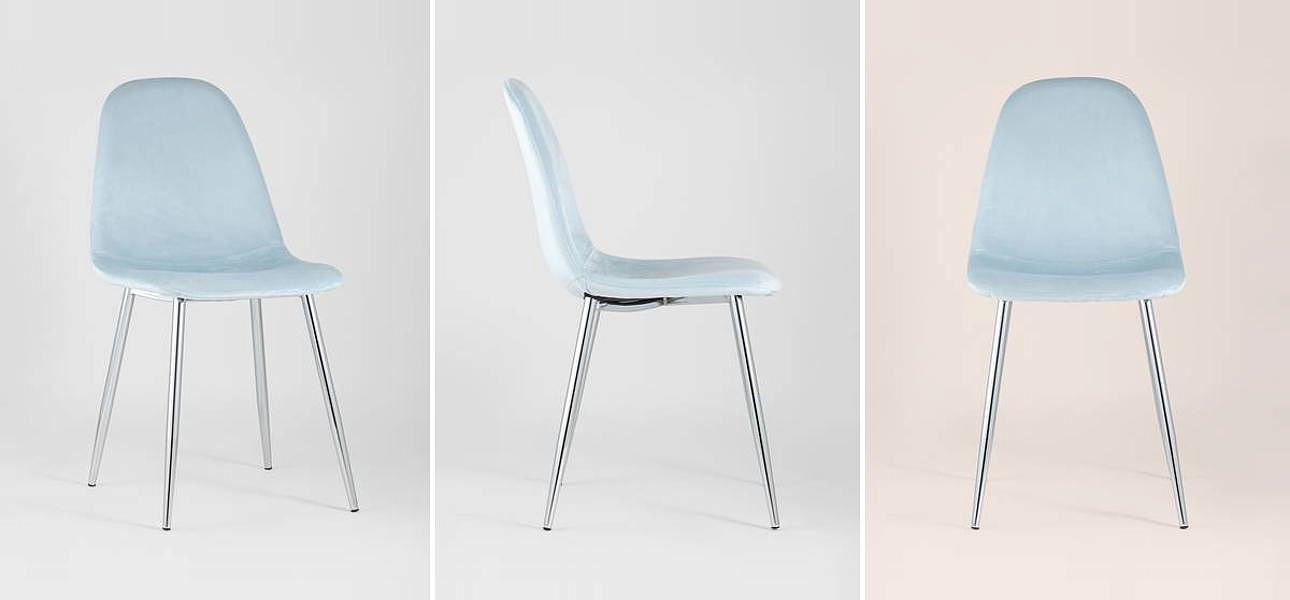 Стул Archie Chair Пастельно-Голубой Велюр Хромированные ножки Стул Archie Chair Пастельно-Голубой Велюр Хромированные ножки - Loft-Concept в Самаре