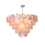 Люстра с каскадом из круглых розовых стеклянных дисков Pink Light Waterfall варинант исполнения - 4 | Loft Concept в Самаре