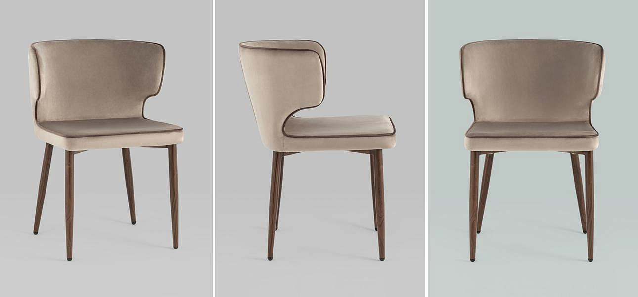 Стул Chair Бежевый Велюр с Коричневым кантом Стул Chair Бежевый Велюр с Коричневым кантом - Loft-Concept в Самаре