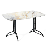 Обеденный стол с прямоугольной столешницей из стекла на черных металлических ножках White Marble варинант исполнения - 1 | Loft Concept в Самаре