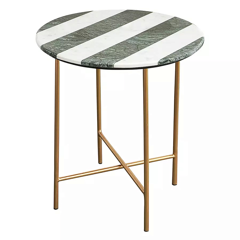 Столик приставной с круглой столешницей с полосатым узором Tabletops with Striped Pattern Серый Белый в Самаре | Loft Concept 