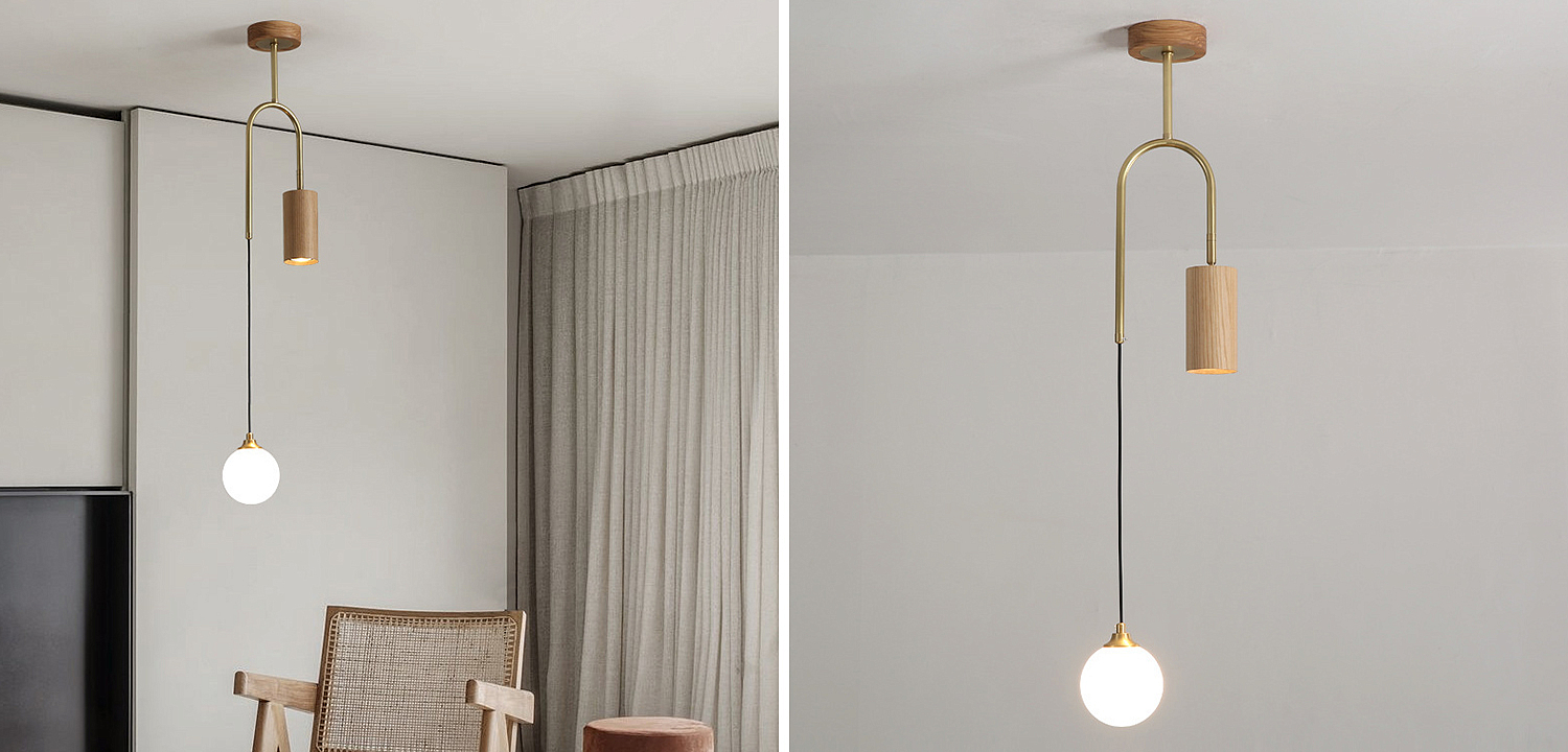 Потолочный светильник Ando Wooden Metal Brass Light 2 плафона Потолочный светильник Ando Wooden Metal Brass Light 2 плафона - Loft-Concept в Самаре