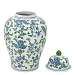 Ваза с крышкой и зелено-голубым цветочным узором на белом фоне Blue & White Ornament варинант исполнения - 2 | Loft Concept в Самаре