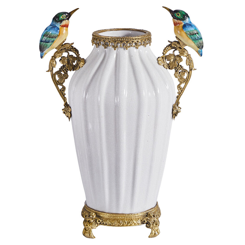 Ваза белого цвета из фарфора с птичкми White Garden Белый Бронза Мульти в Самаре | Loft Concept 