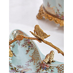 Блюдо из голубого фарфора с бронзовой ручкой в виде ветки Blue Garden варинант исполнения - 5 | Loft Concept в Самаре