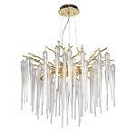 Люстра золотого цвета с декоративными ветками и длинными прозрачными стеклянными подвесами в форме сосулек Droplet Chandelier варинант исполнения - 2 | Loft Concept в Самаре
