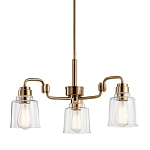 Люстра цвета латунь с 3-мя прозрачными стеклянными плафонами Kichler варинант исполнения - 1 | Loft Concept в Самаре