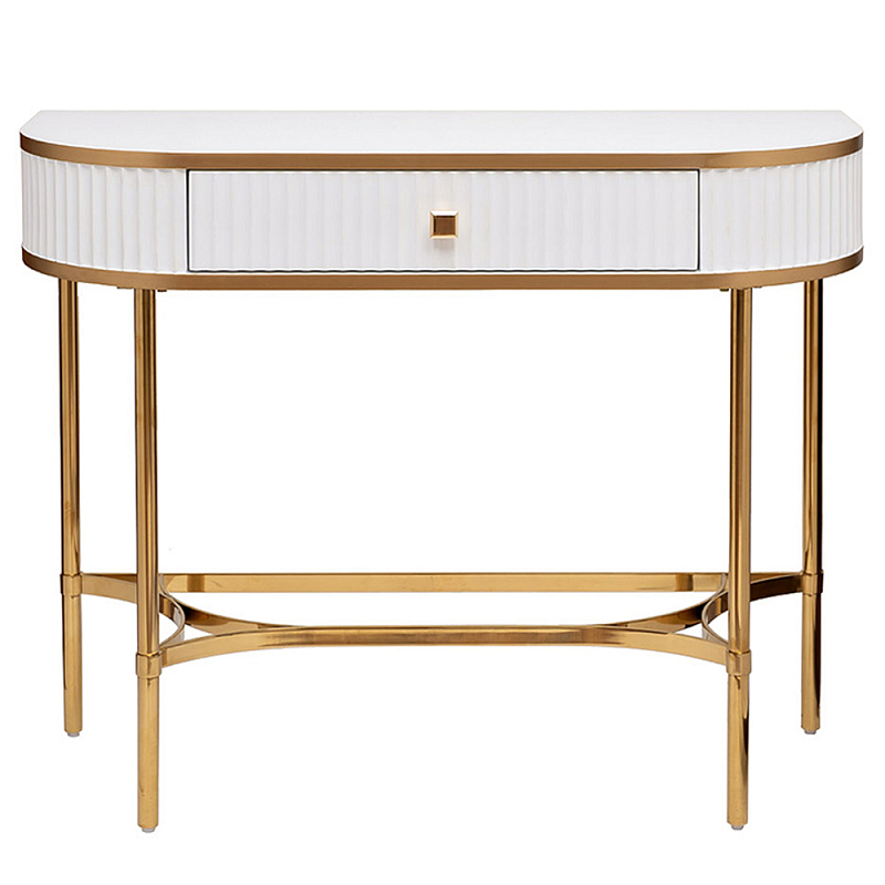 Консоль с ящиком белая с золотом Textured White Console with Gold Белый Золотой Консоль с ящиком белая с золотом Textured White Console with Gold Белый Золотой в Самаре | Loft Concept