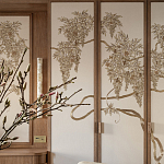 Обои с вышивкой ручной работы Deco Wisteria ﻿Midas colourway on Liso Pearl wool sateen варинант исполнения - 3 | Loft Concept в Самаре