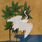 Обои ручная роспись Tsuro Cranes Original colourway on Gold Bullion gilded silk варинант исполнения - 1 | Loft Concept в Самаре