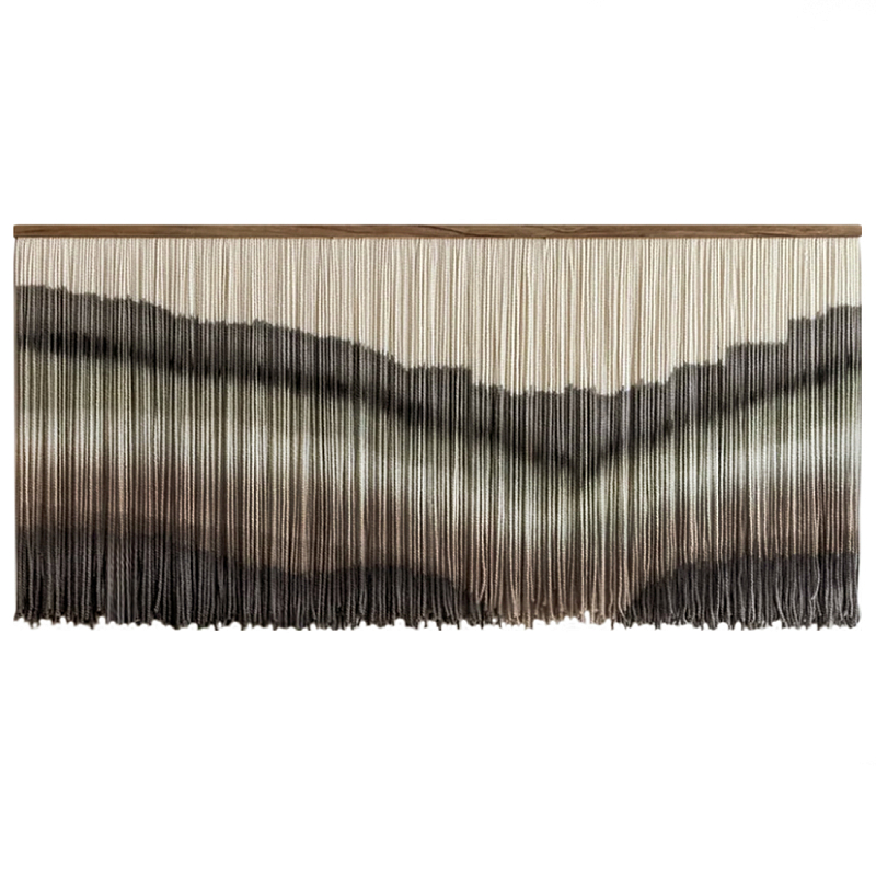 Пейзаж из нитей Макраме Wall decor Black and White Landscape Серый Молочный Черный в Самаре | Loft Concept 