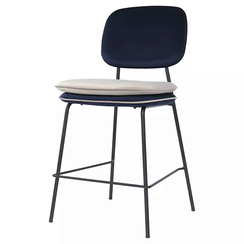 Стул полубарный мягкий с контрастным кантом Soft Velor Chair Темно-синий Бордовый Бежевый Стул полубарный мягкий с контрастным кантом Soft Velor Chair Темно-синий Бордовый Бежевый в Самаре | Loft Concept
