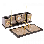 Настольный письменный набор из бежевого мрамора с часами и гербом Marble Accessory варинант исполнения - 2 | Loft Concept в Самаре
