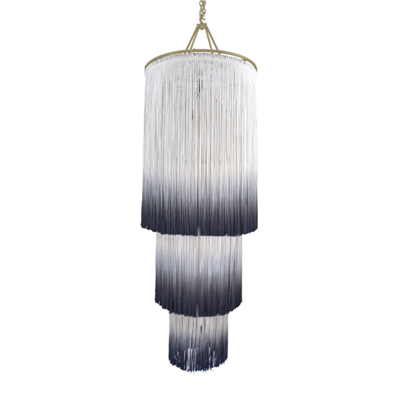 Люстра круглая трехъярусная из бахромы Indigo Gradient Braided Fringe Синий Белый Люстра круглая трехъярусная из бахромы Indigo Gradient Braided Fringe Синий Белый в Самаре | Loft Concept