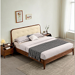 Кровать двуспальная с каркасом из дерева и мягким изголовьем Moon Walnut Bed варинант исполнения - 8 | Loft Concept в Самаре