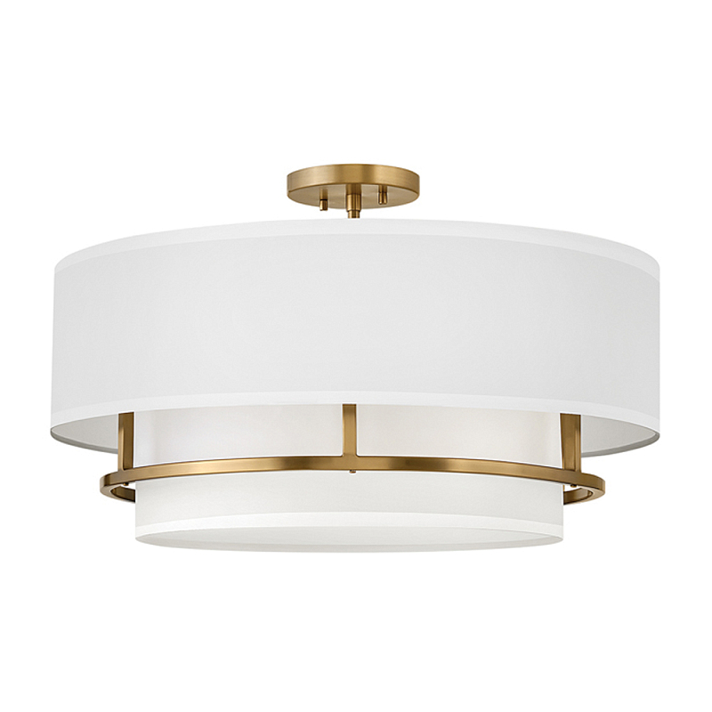 Потолочный светильник с двухслойным белым текстильным абажуром Hinkley Латунь Белый Никель в Самаре | Loft Concept 