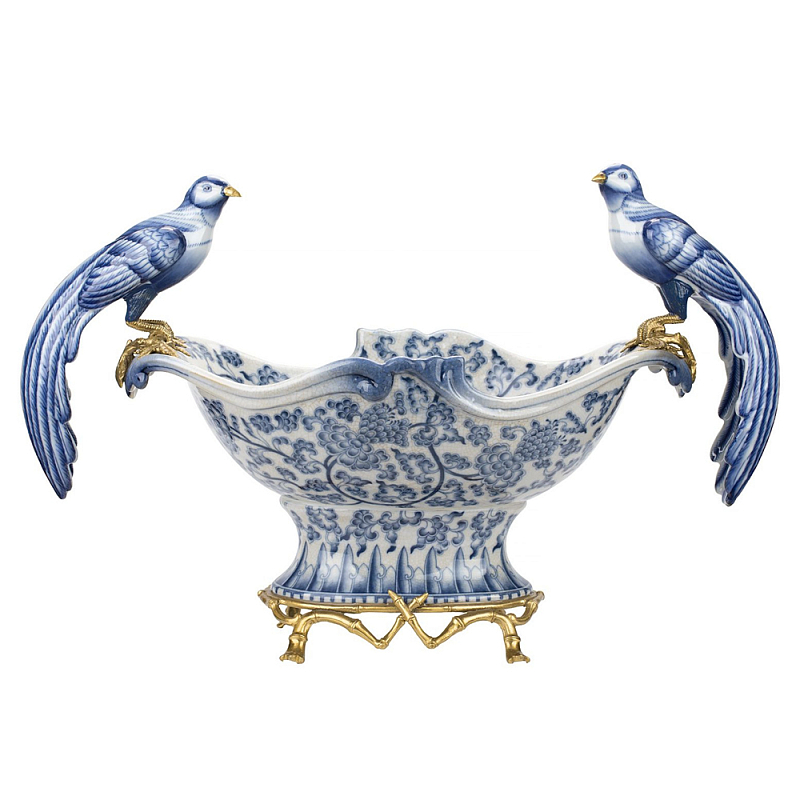 Фарфоровая чаша с птицами Blue and White Синий Бронза Белый Фарфоровая чаша с птицами Blue and White Синий Бронза Белый в Самаре | Loft Concept