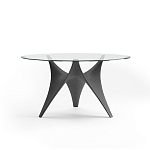 Дизайнерский круглый обеденный стол стеклянный с фигурным подстольем из цемента ARC Dining Table варинант исполнения - 8 | Loft Concept в Самаре