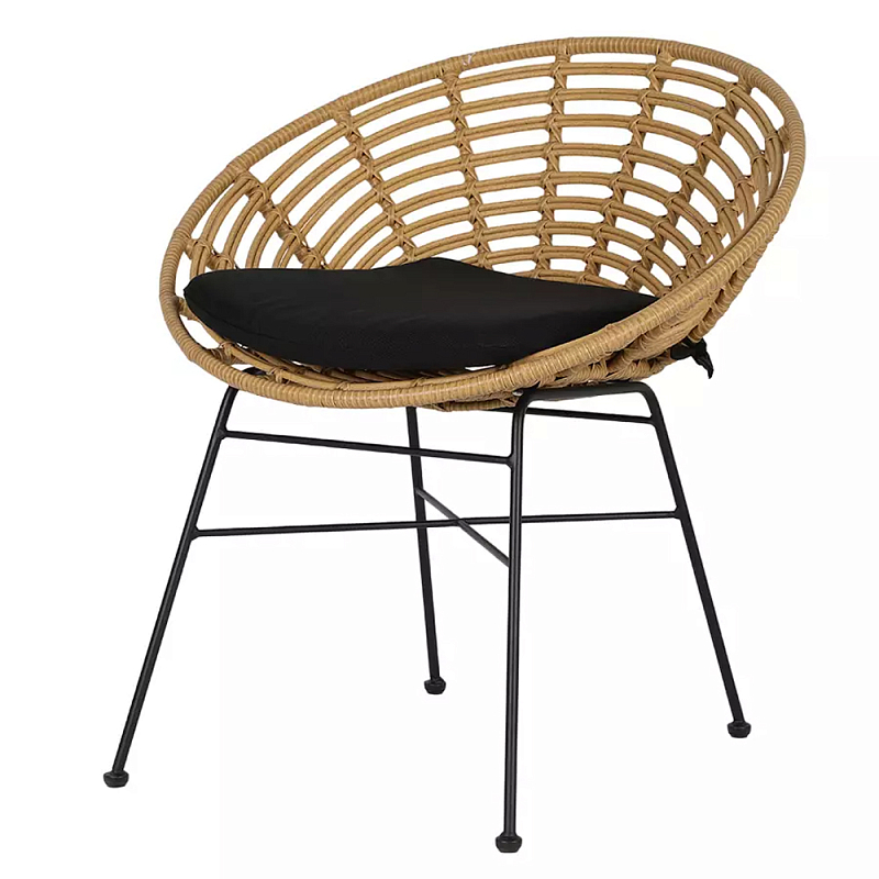 Стул круглый с ротанговым плетением Round Wicker Stool Черный Бежевый в Самаре | Loft Concept 