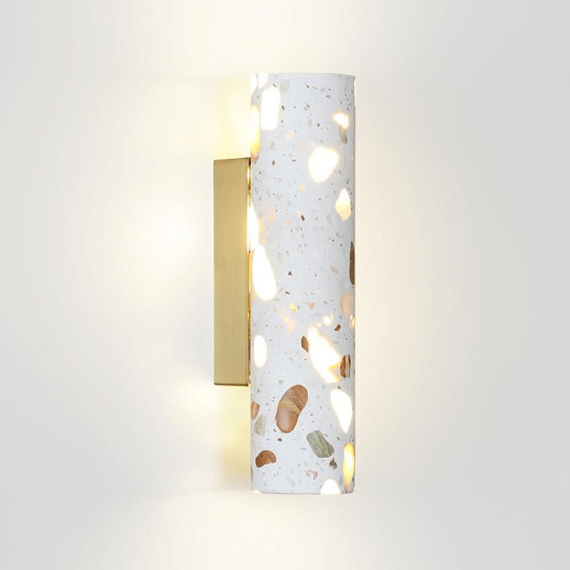Бра с цилиндрическим белым бетонным плафоном Terrazzo Light Бронза Серый в Самаре | Loft Concept 