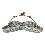 Блюдо из голубого фарфора с бронзовой ручкой в виде ветки Blue Garden варинант исполнения - 2 | Loft Concept в Самаре