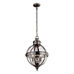 Подвесной светильник с прозрачным стеклянным плафоном в форме шара цвета никеля в индустриальном стиле на цепи 3 лампы Feiss варинант исполнения - 2 | Loft Concept в Самаре