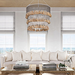 Люстра трехъярусная с декором из круглых деревянных бусин с кисточками Gray Brown Wooden Beads Chandelier варинант исполнения - 5 | Loft Concept в Самаре