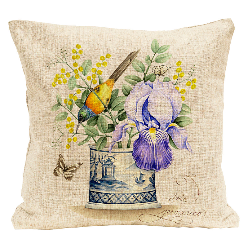 Декоративная подушка Blue Iris Pillow Мульти Бежевый Декоративная подушка Blue Iris Pillow Мульти Бежевый в Самаре | Loft Concept